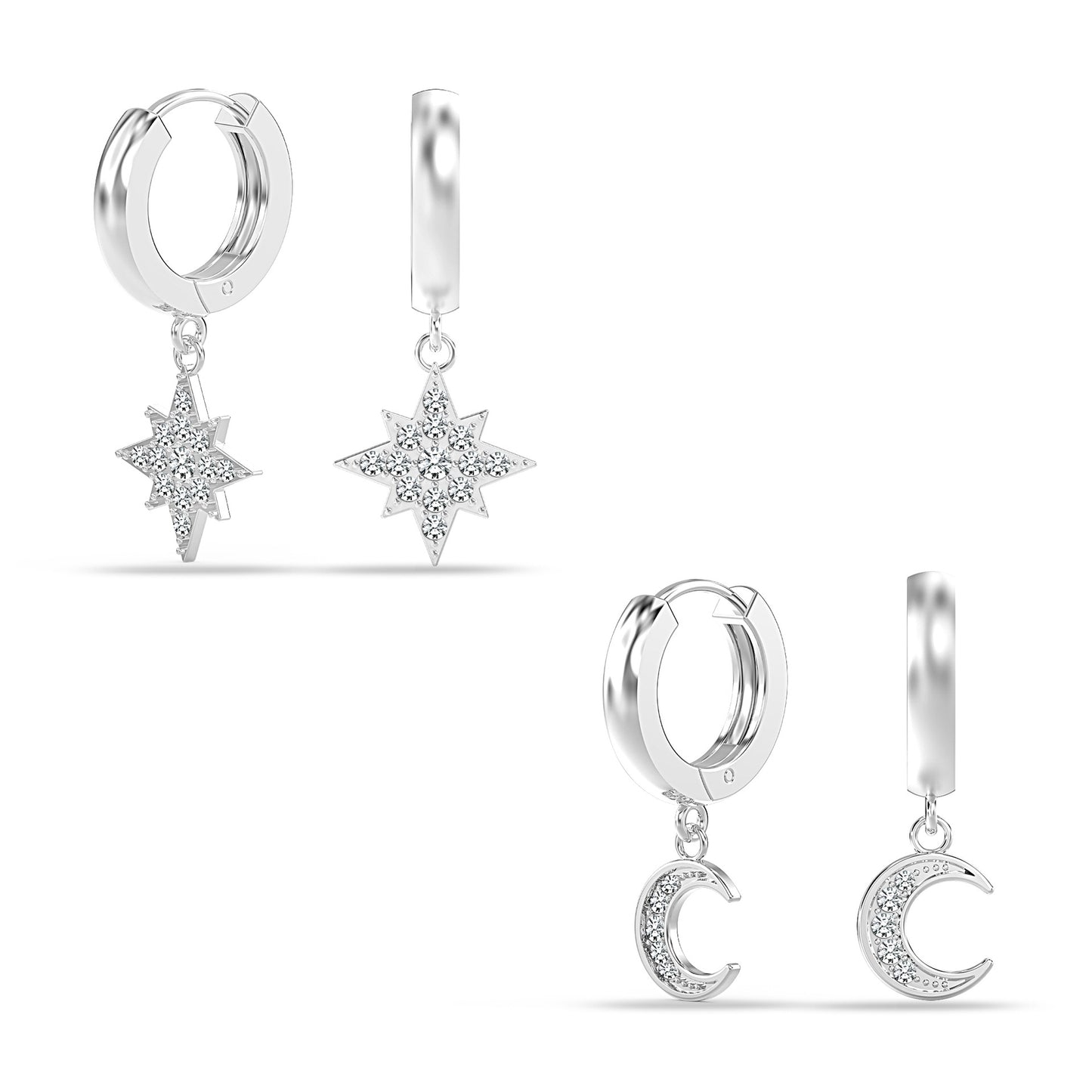 Women's Diamond Star Moon Asymmetric Ear Cold Earrings