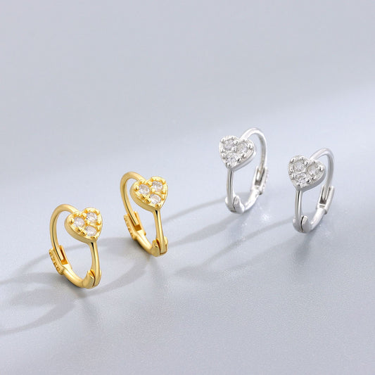 Women's Sier Diamond Three Small Heart-shaped Ear Clip Rings