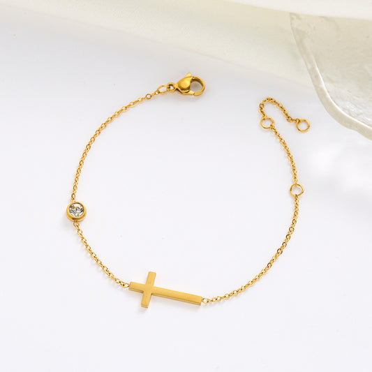 Women's Fading Cross Single Diamond For Design High-grade Simple Carrying Bracelet