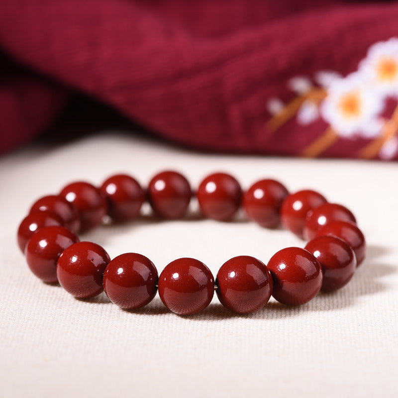 Women's & Men's Cinnabar Round Beads Chinese Style Traditional Bracelets