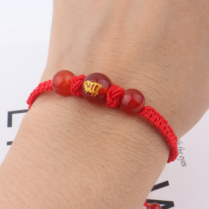 Women's & Men's Dragon Life Lucky Beads Zodiac Agate Red Rope Bracelets