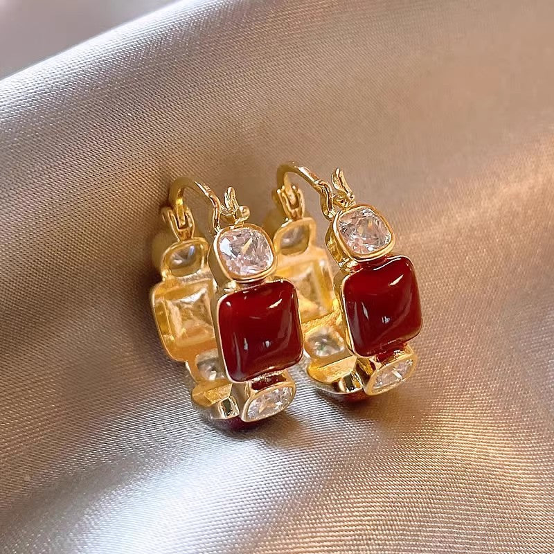 Women's Sier Needle Red Retro Affordable Luxury High-grade Earrings