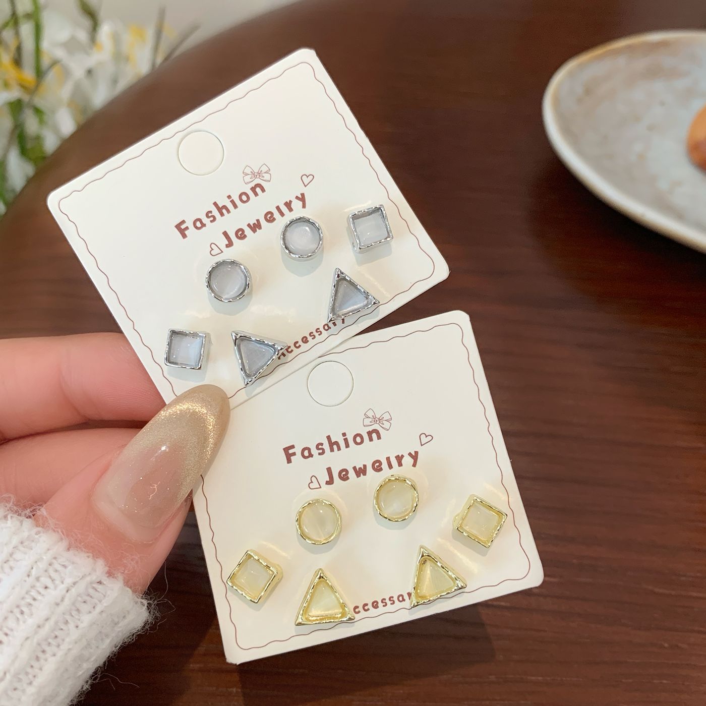 Women's Opal Irregular Ear Sier Needle Niche Sweet Light Luxury Earrings