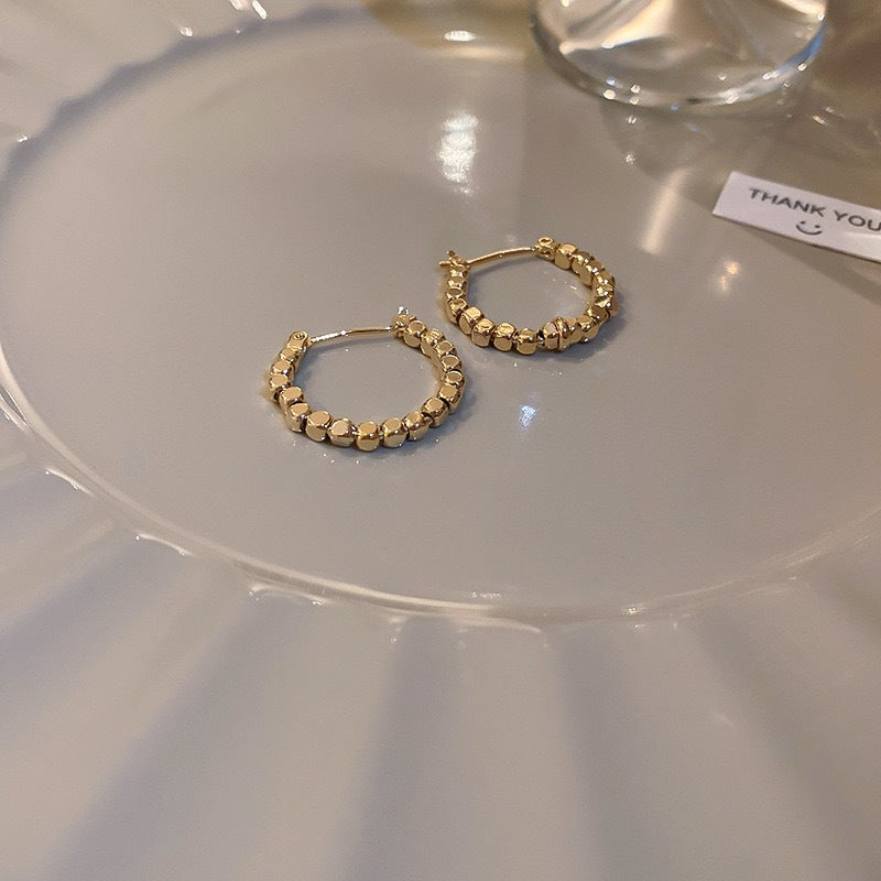 Metal Particles Beads Circle Ear Exaggerated Design Fashion Style Earrings