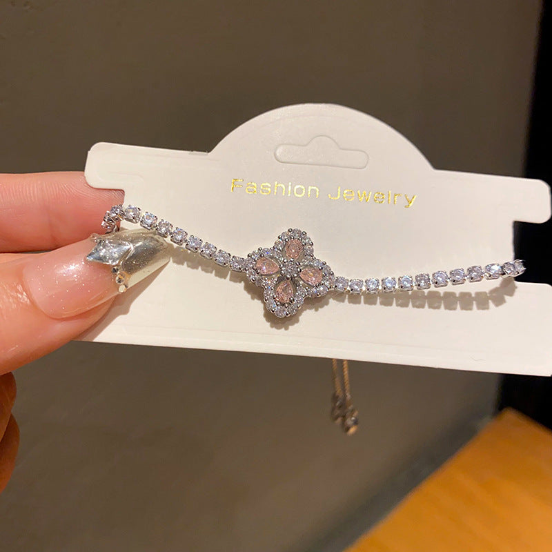 Pink Heart Diamond Flower Light Luxury Minority High Sense Fashion Bracelet