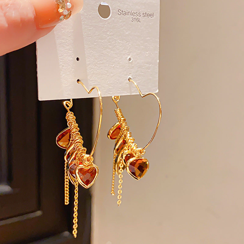 Women's Sier Needle Zircon Life Red Pony Light Luxury Earrings