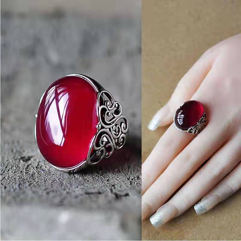 Women's Open Crown Diamond Hollow Pattern Adjustable Ethnic Rings