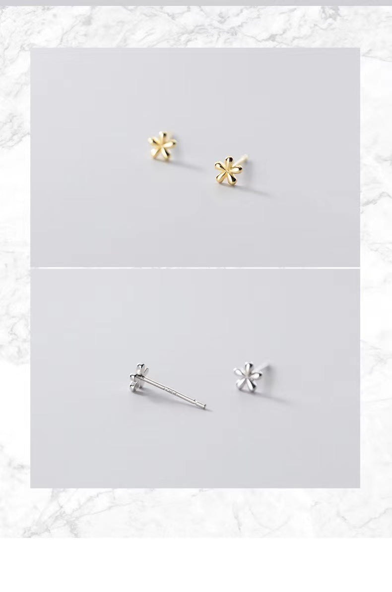 Women's Sier Mini Small Flower Ear Trendy Earrings