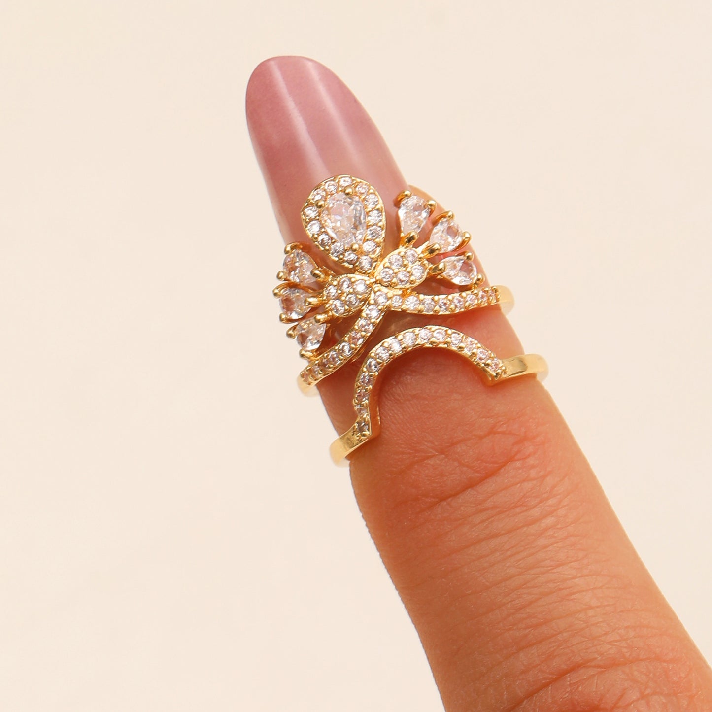 Copper Inlaid Zircon Nail Female Graceful Rings