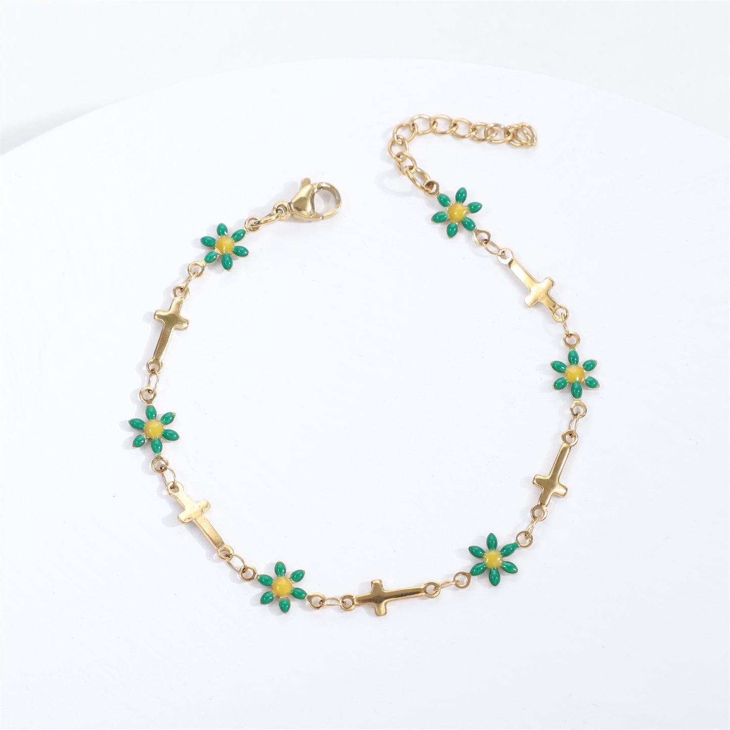 Gold Gaanized Enamel Colorful Oil Cross Chrysanthemum Unique Fashion Stainless Bracelet