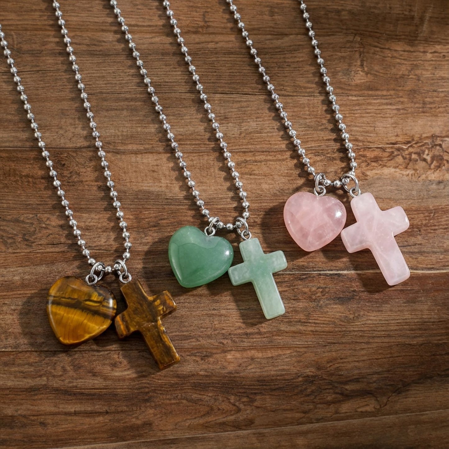 Women's Crystal Tiger Eye Love Cross Fashion Stainless Steel Pendant