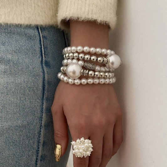 Exaggerated Pearl Twin Suit Temperament Big Bracelets