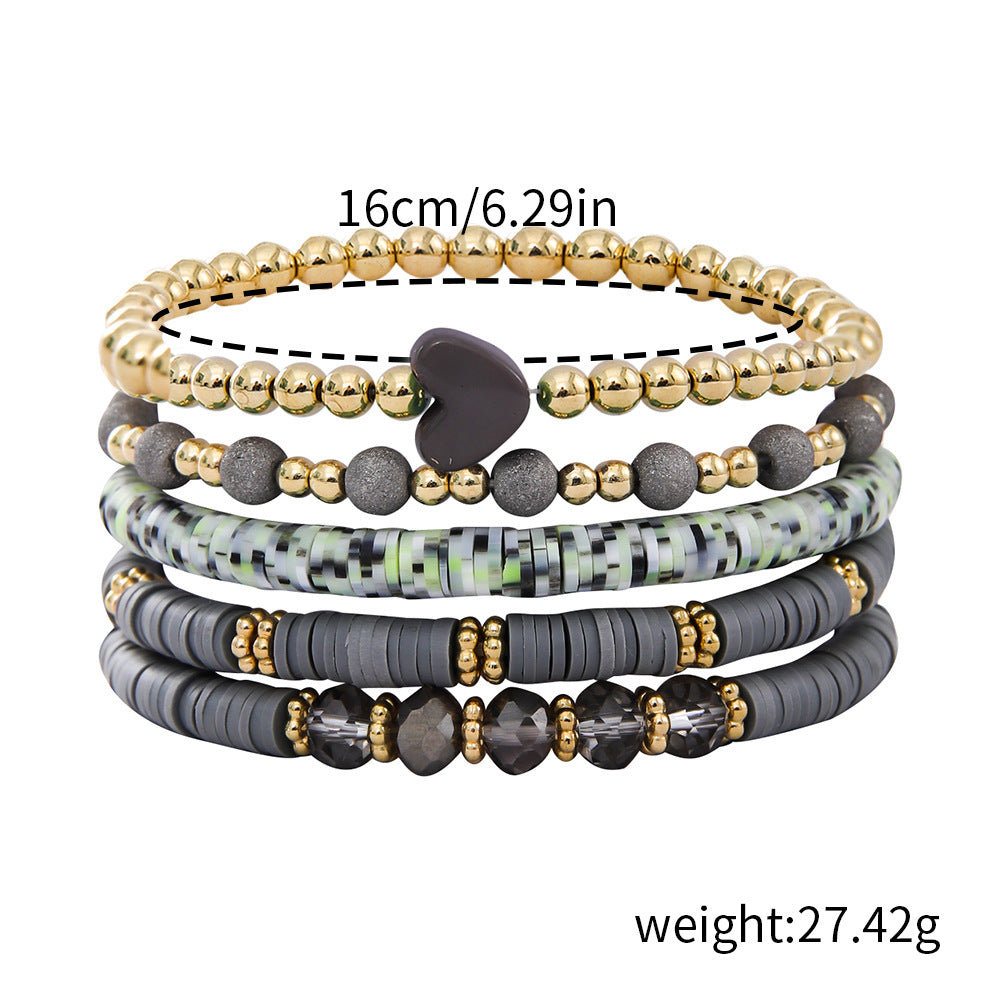 Fashion Simple Love Polymer Clay Elastic Bracelet