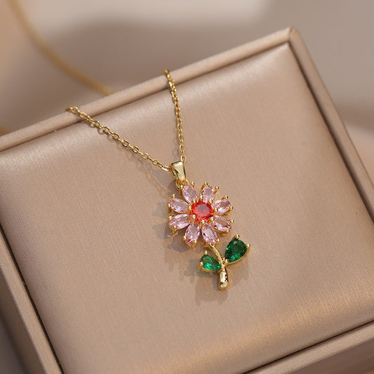 Women's Zircon Flower Special Interest Light Luxury Design Elegant Outfit Necklaces