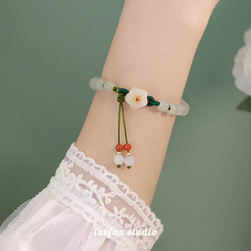 Women's Buckle Imitation Jade Crystal String Beads Flower Bracelets