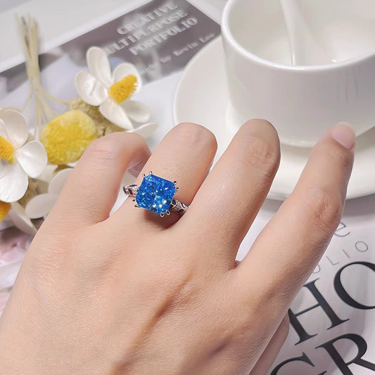 Women's Cut Inlaid High Carbon Diamond Aquamarine Rings