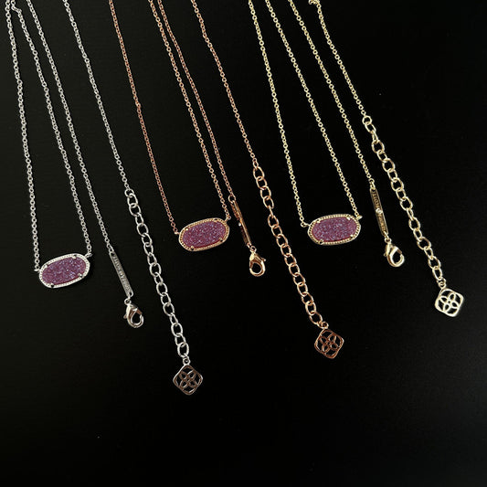 Amethyst Tooth Citrine Geometric Ellipse Vug Clavicle Necklaces