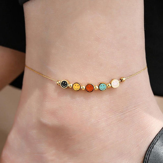 Women's Colorful Smiling Face Gold Small Beads Design Light Bracelets