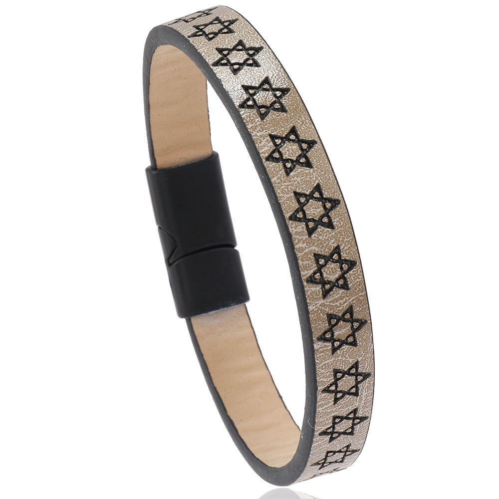 Six-pointed Star Embossed Simple Alloy Magnetic Bracelets