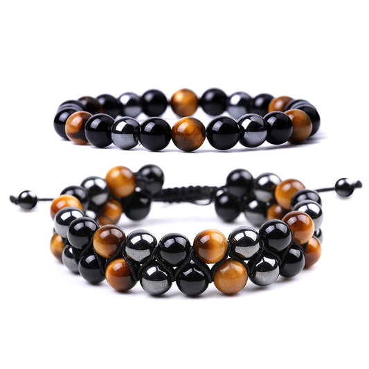 Men's Natural Tigereye Woven Black Magnet Yoga Bracelets