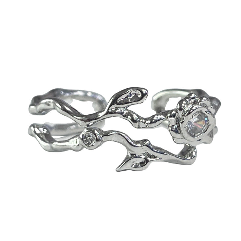 Simple Thorn Rose Open Female Irregular Texture Pleated Rings