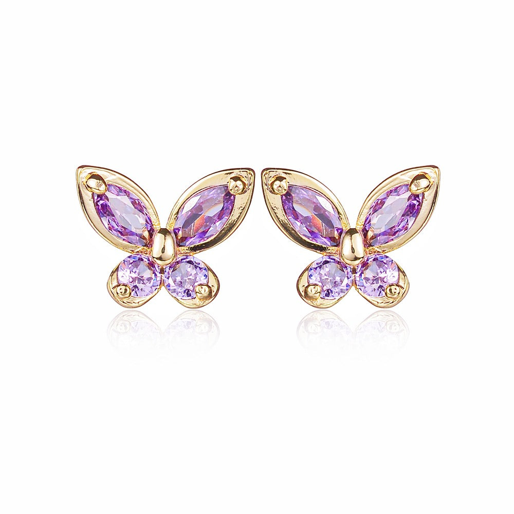 Butterfly Petite Niche Design Purple Korean Earrings