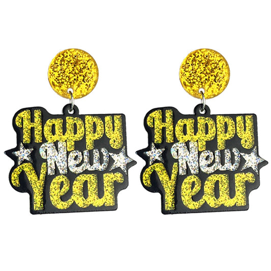 Celebration Year's Day Cross Fireworks Champagne Earrings