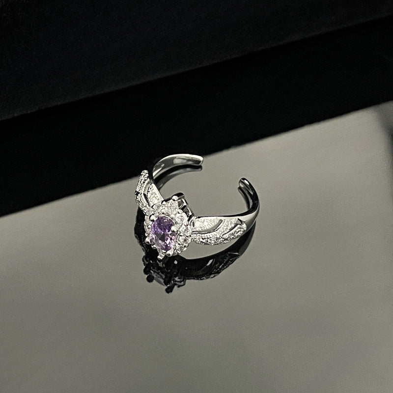 Purple Diamond Zircon High-grade Temperament Open Female Cold Style Rings