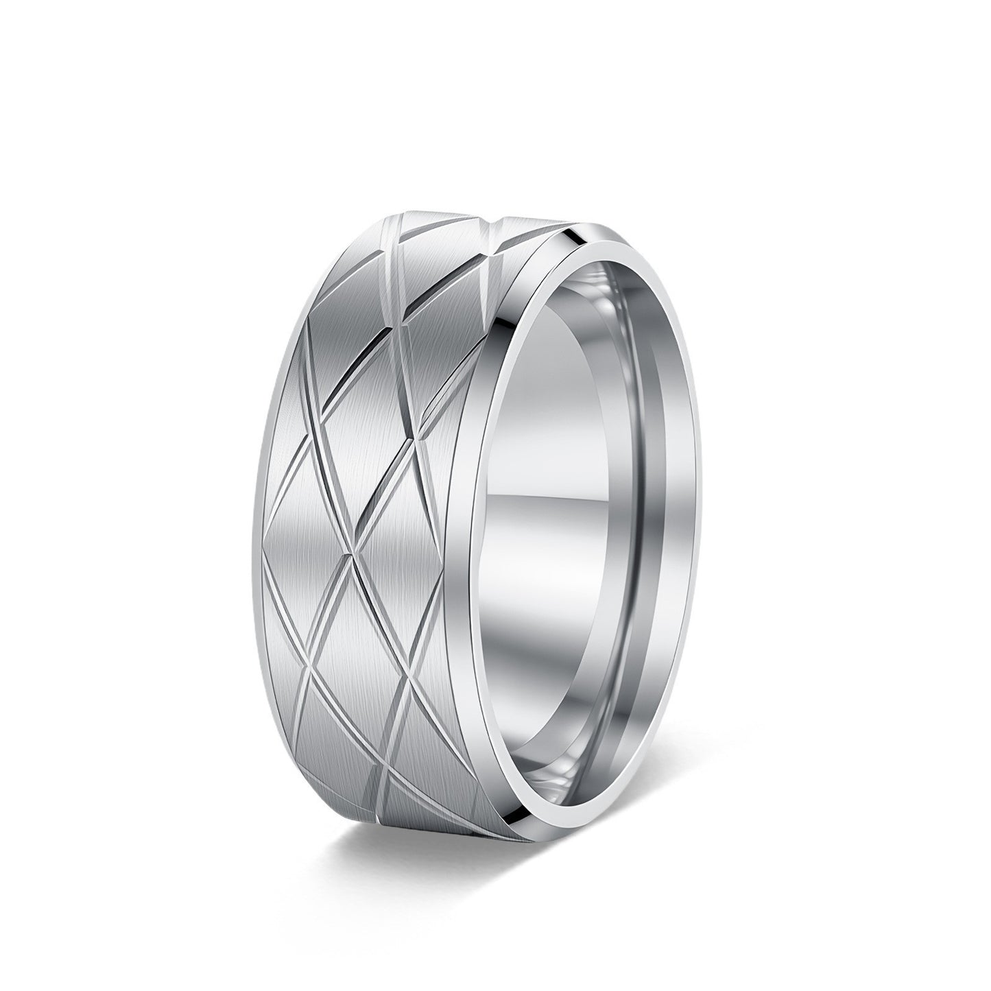 Diamond Plaid Line Frosted Couple Titanium Rings