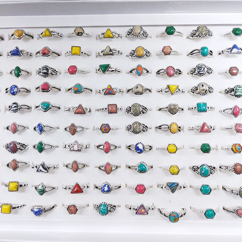 Women's Below One Yuan Geometric Modeling Imitation Turquoise Rings