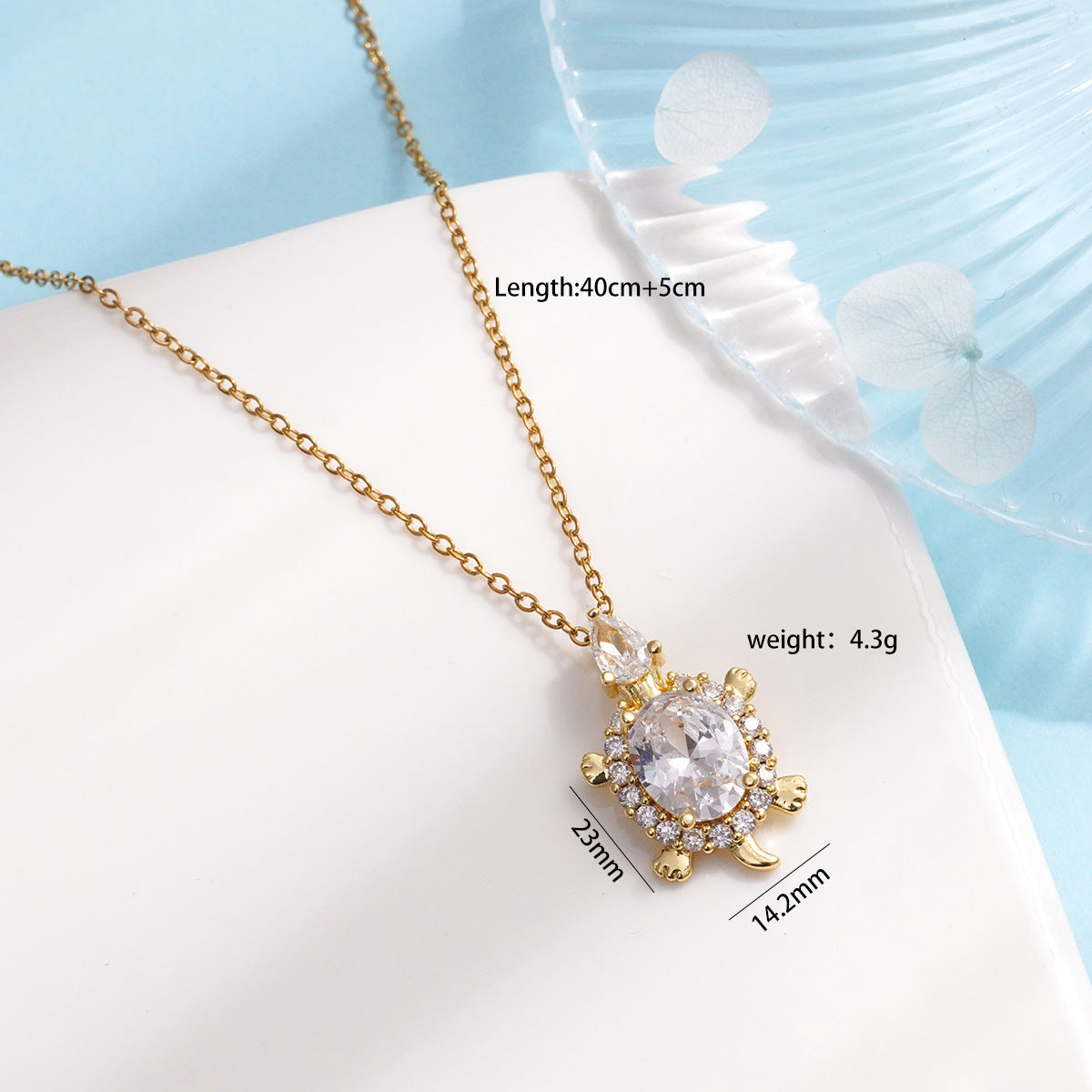 Gold Inlaid Zircon Marine Turtle Titanium Steel Female Design Necklaces