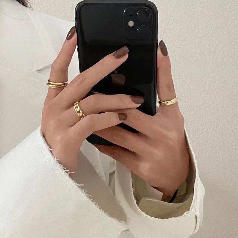 Gold Geometric Three-piece Female Versatile Chain Everyday Style Ring