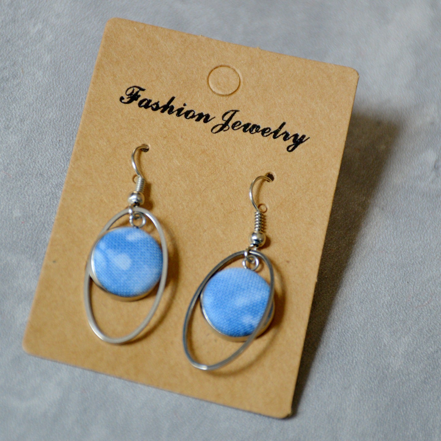 Blue Dyed Fabric Ethnic Style Handmade Simple Inlaid Earrings