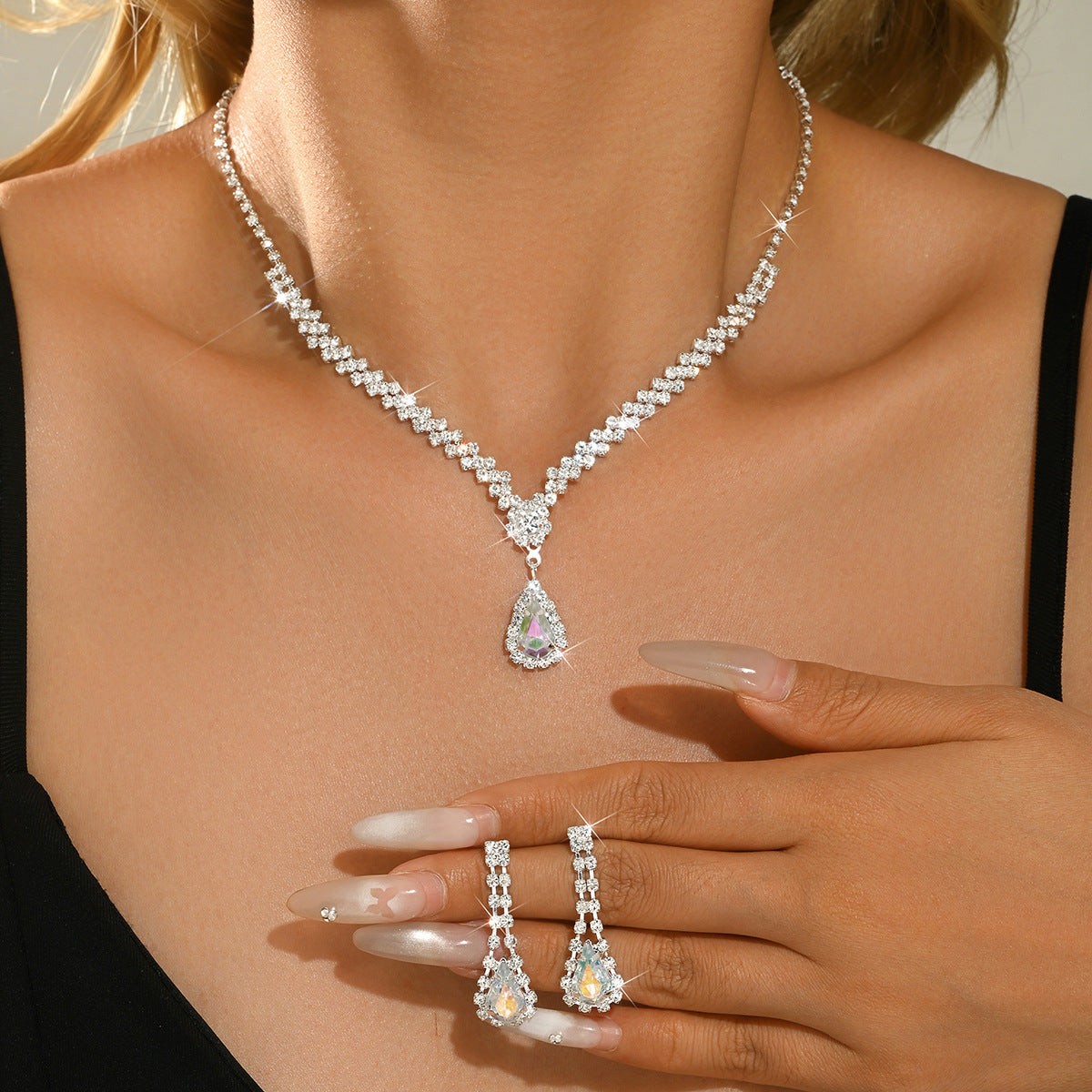Bridal Wedding Suit Evening Dress Three-piece Jewelry Set