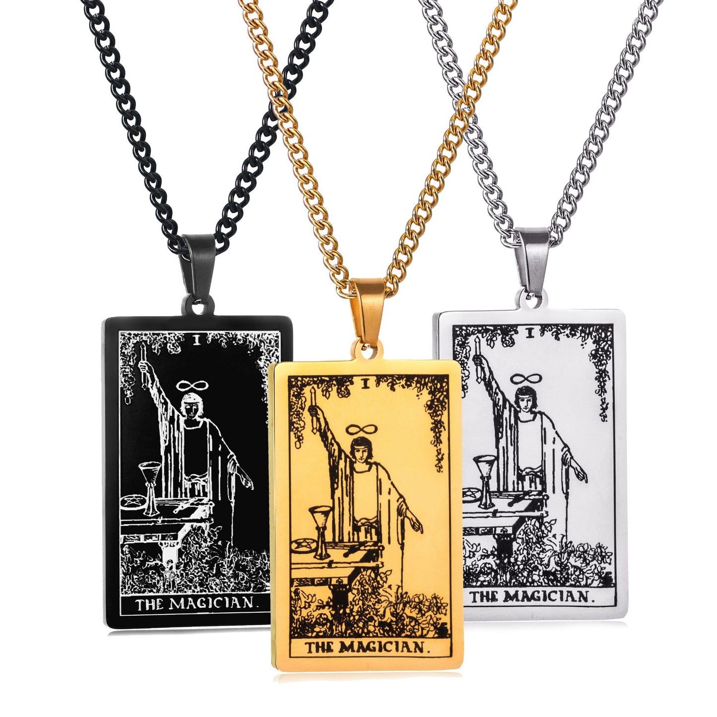 Men's Stainless Steel Tarot Personalized Retro Square Plate Necklaces