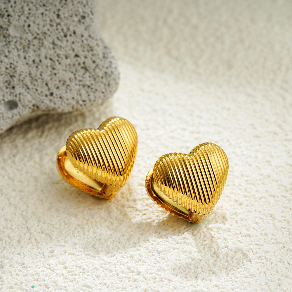 Stainless Steel Gold Shell-shaped Love Heart Earrings