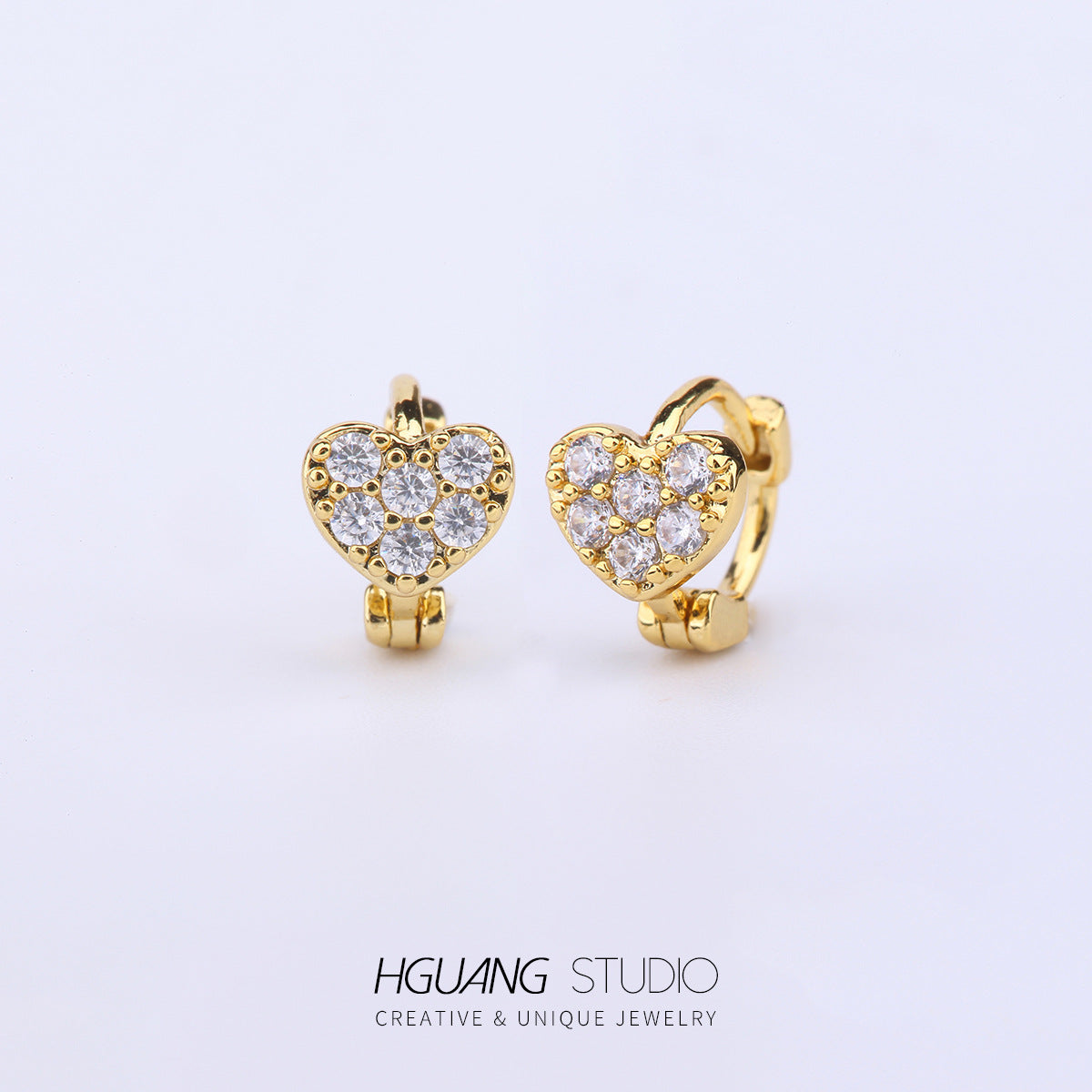 Gold Micro Inlaid Zircon Ear Bone Butterfly Crown Heart-shaped Earrings