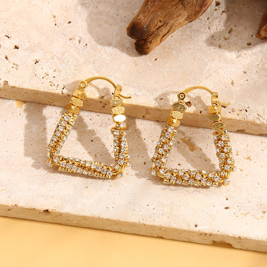 Women's Circle Rhinestone Sier Needle Popular Summer Earrings