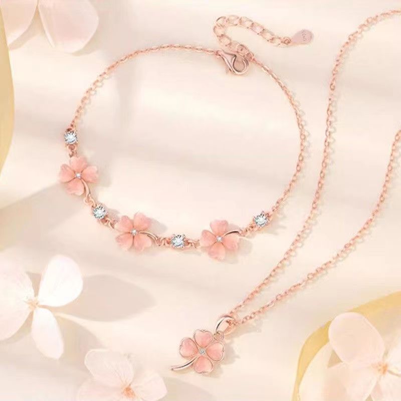 Four-leaf Clover Opal Pink Diamond Flower Fashion Bracelets