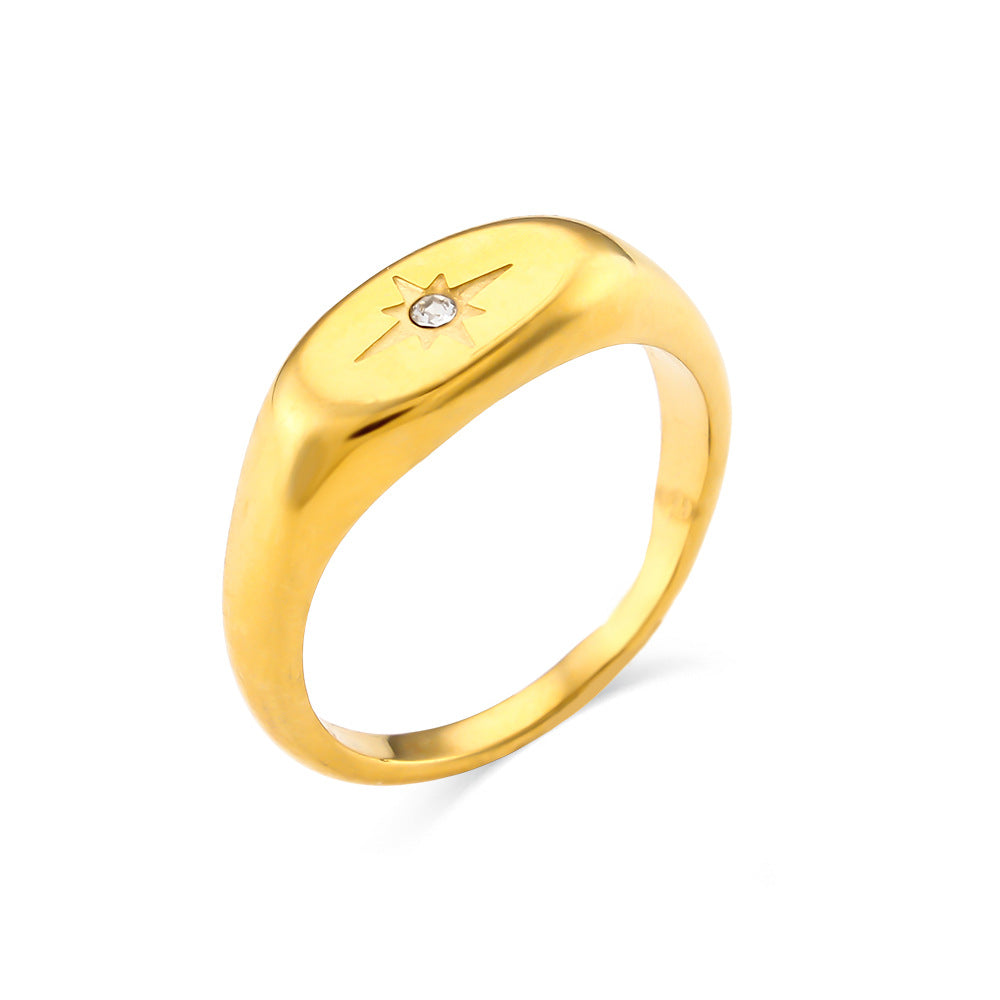 Fashion Simple Temperament Stainless Steel Gold Plated Oval Star Ring