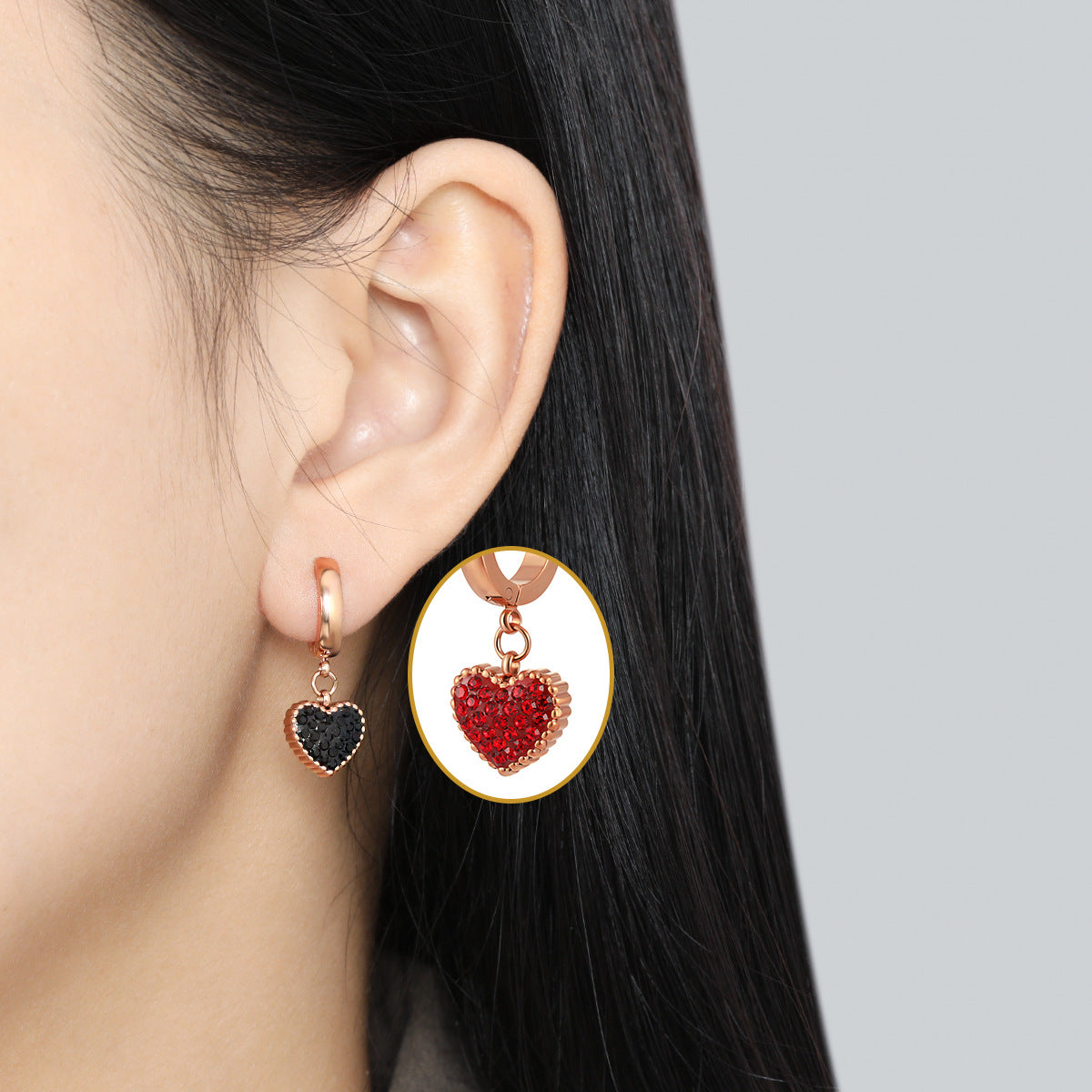 Fully Jeweled Loving Heart Heart-shaped Ear Clip Earrings