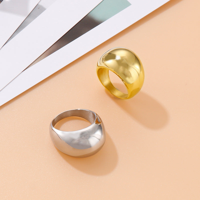 Women's & Men's Arc Top Large Glossy Titanium Steel Rings