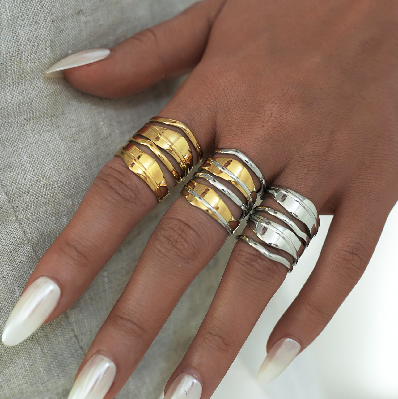 Women's Niche High Sense Packaging Design Geometric Lines Open Ring