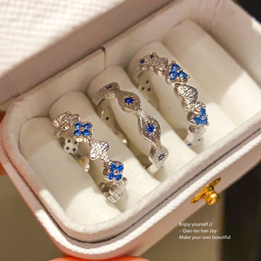 Women's Heart-shaped Zircon Clover Flower Open Simple Stylish Personality Index Finger Rings