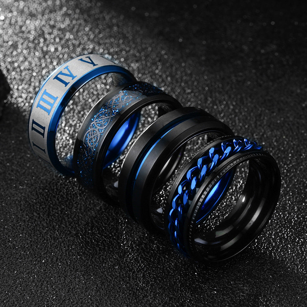 Ornament Suit Stainless Steel Roman Numeral Dragon Rings