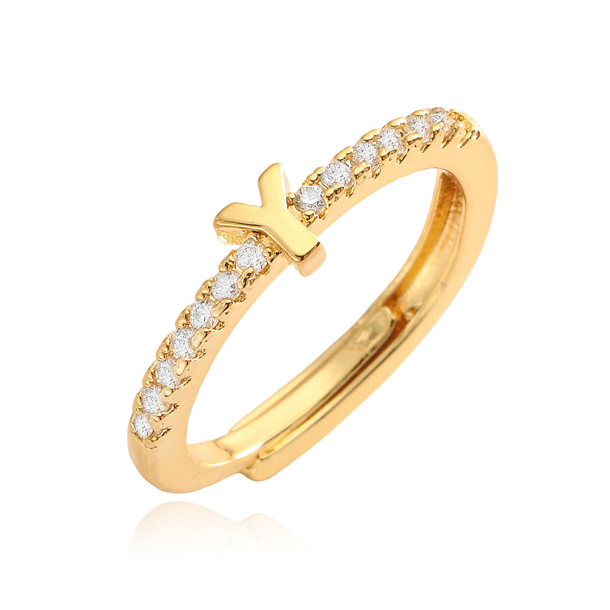 Simple Light Luxury Gold Zircon English Rings