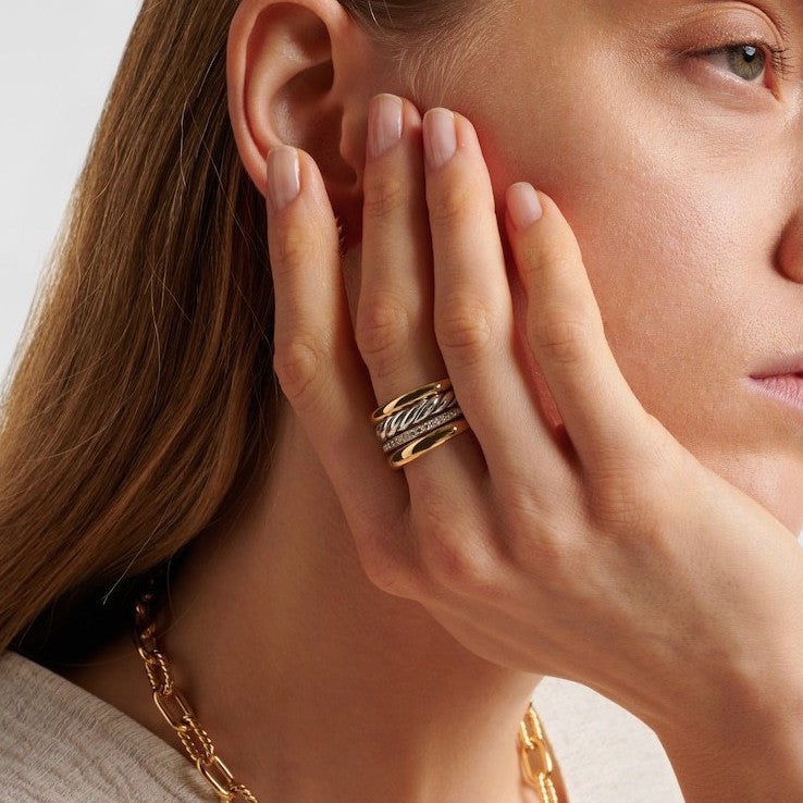 Sier Color Matching Stacked Zircon Twist Geometric Width Rings