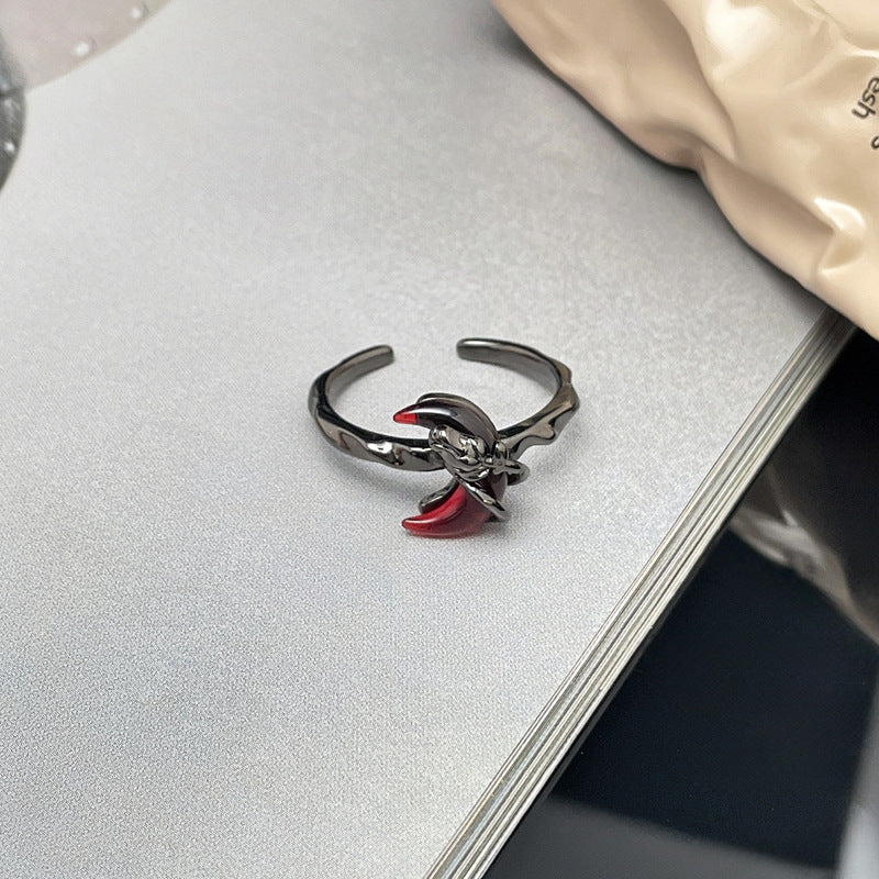 Dark Personality Red Diamond Open Twin Rings
