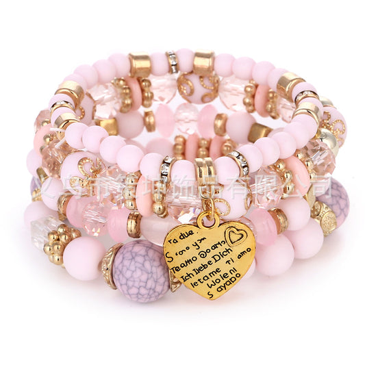 Women's Bohemian Ethnic Style Crystal Peach Heart Bracelets