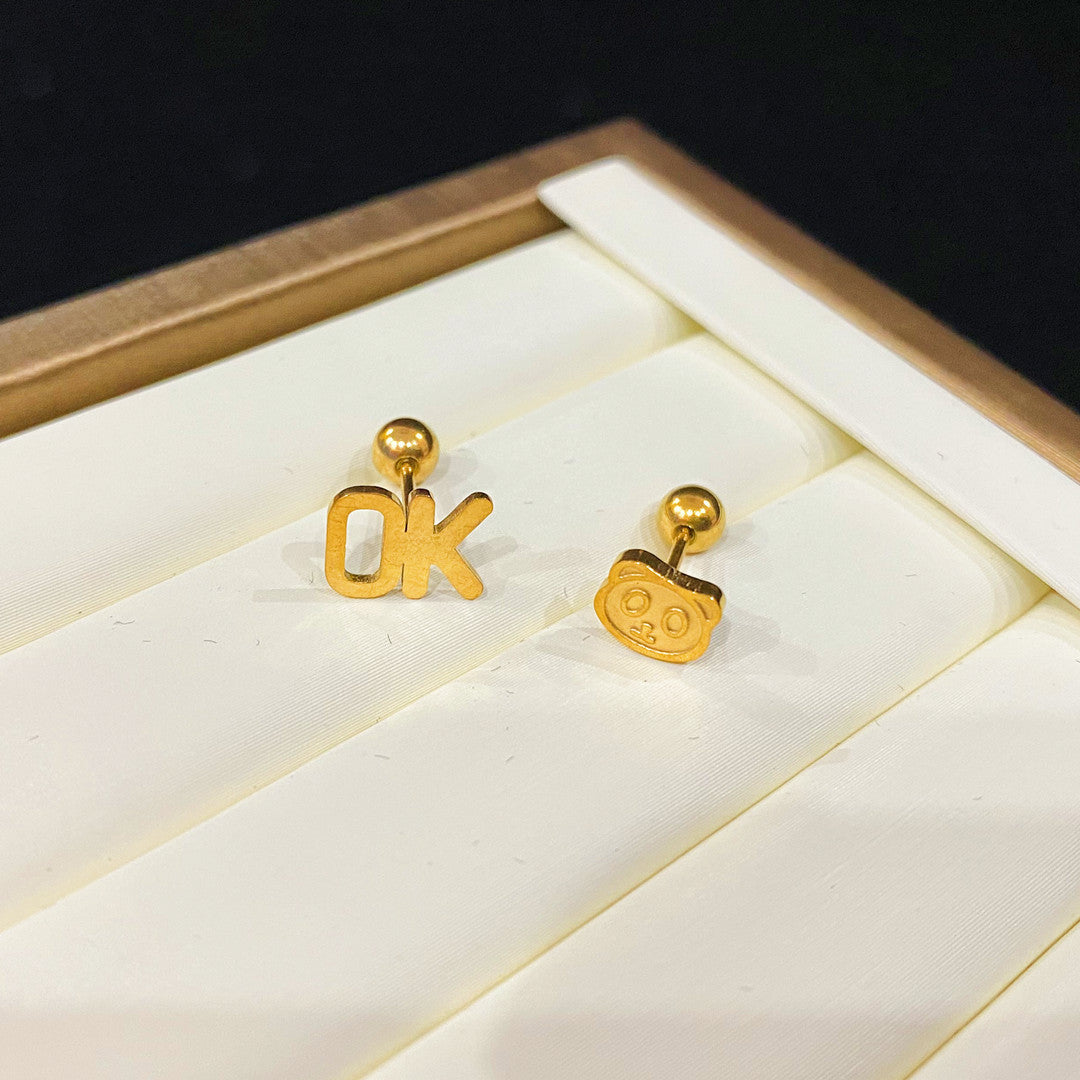 Series Titanium Steel Gold-plated Screw Thin Earrings